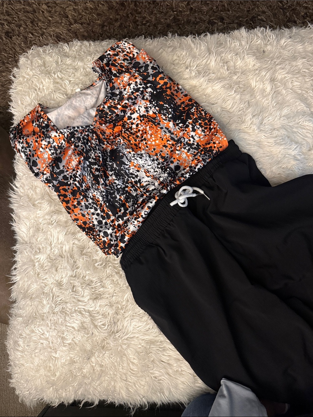 Women’s Black Shorts with Orange & Black Patterned Top -2 piece set size 2X-3X.